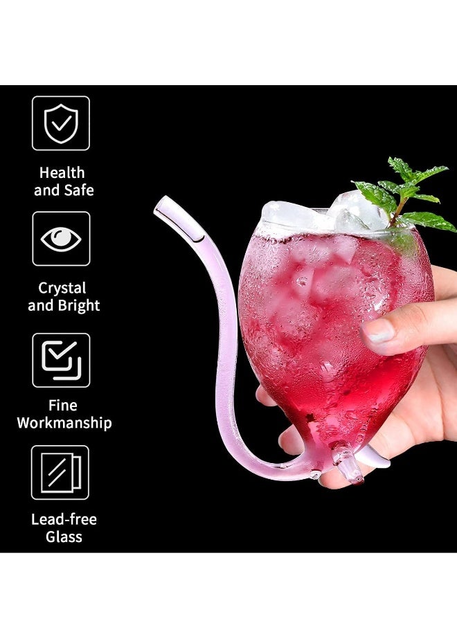 12oz Set Of 4 Creative Cocktail Glasses Decanter Cups Mugs with Built-in Straw for Cocktail Wine Juice Ice Cream Champagne Home Bar Party Club Glassware Barware - Image 2